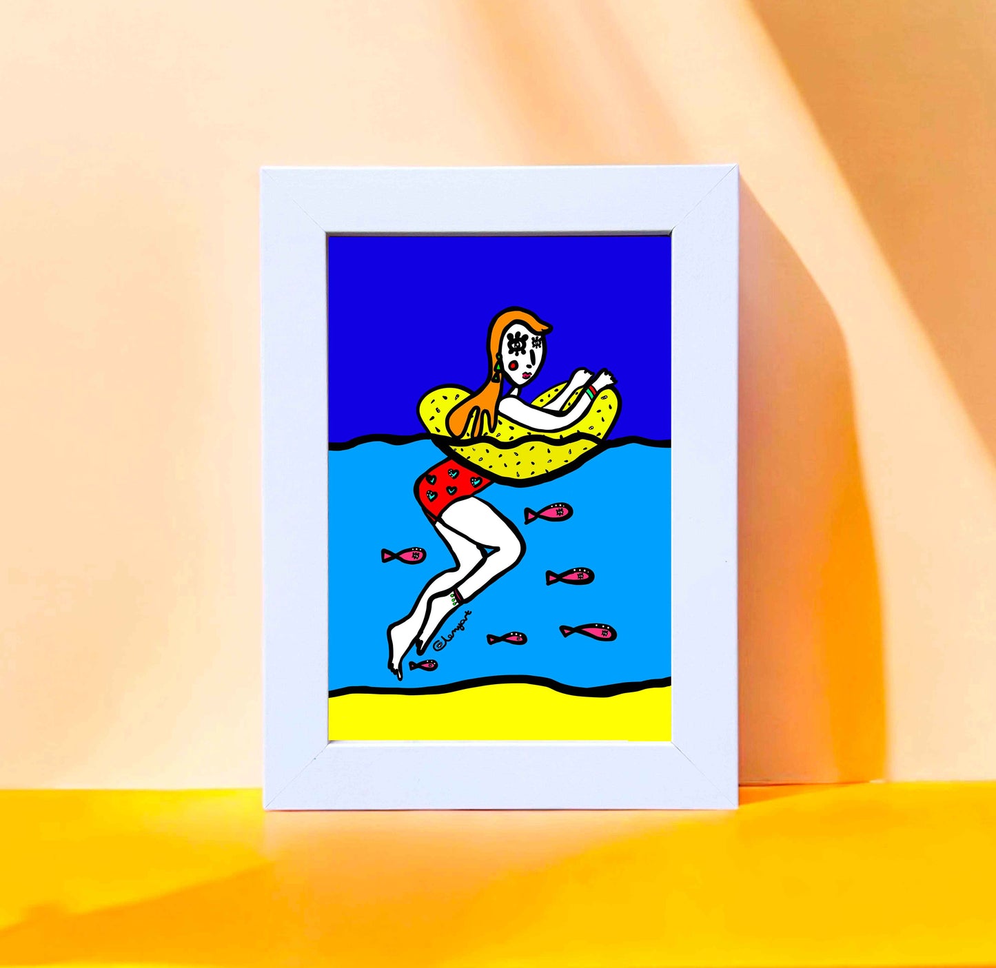 affiche-retro-pop-art-baignade-en-mer-artiste-clemyart